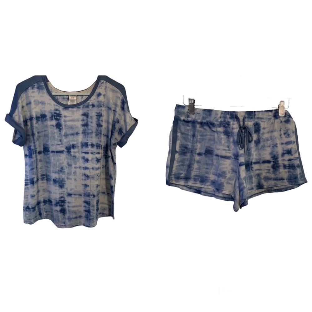 Lucky Brand two piece S knit short sleeve shirt shorts tie dye lounge sleep